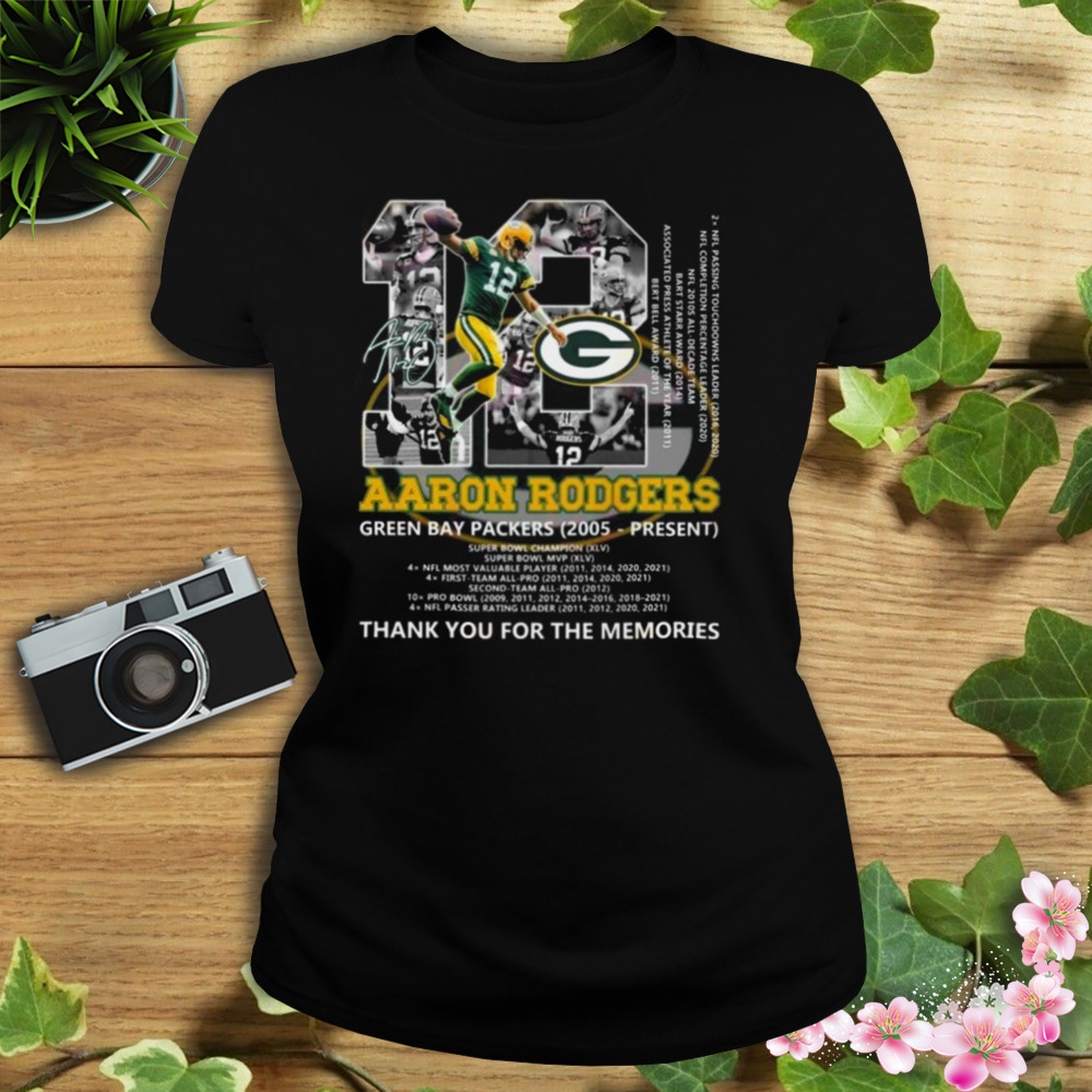 Aaron Rodgers 12 Green Bay Packers 2005 – Present Thank You For The Memories Signature Shirt 2 Women's tshirt