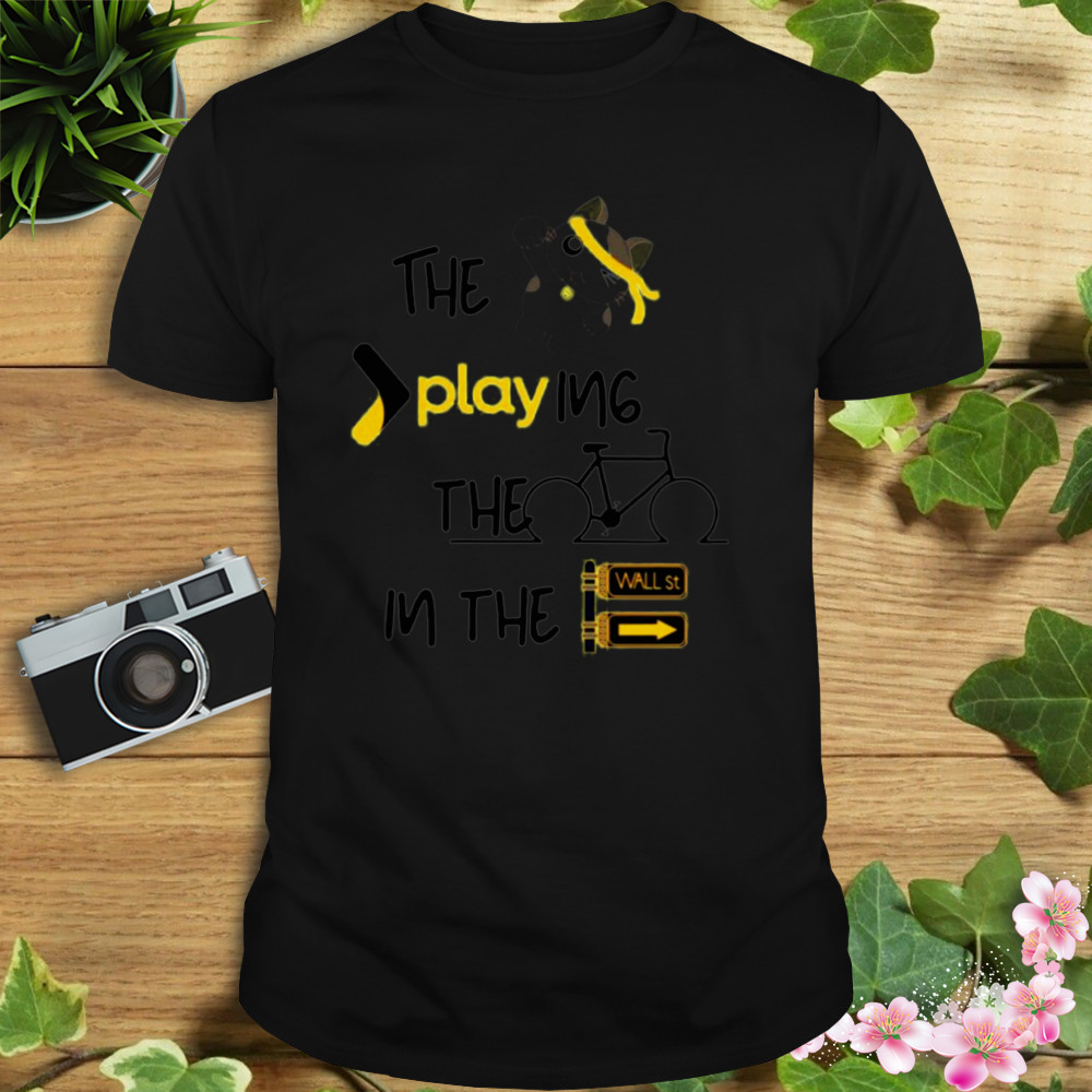 The cat playing the bike in the street shirt 1 Unisex tshirt