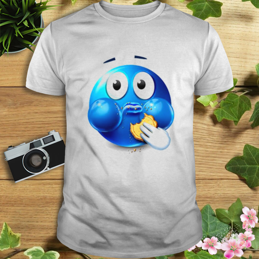 Blue emoji eating a cookie shirt