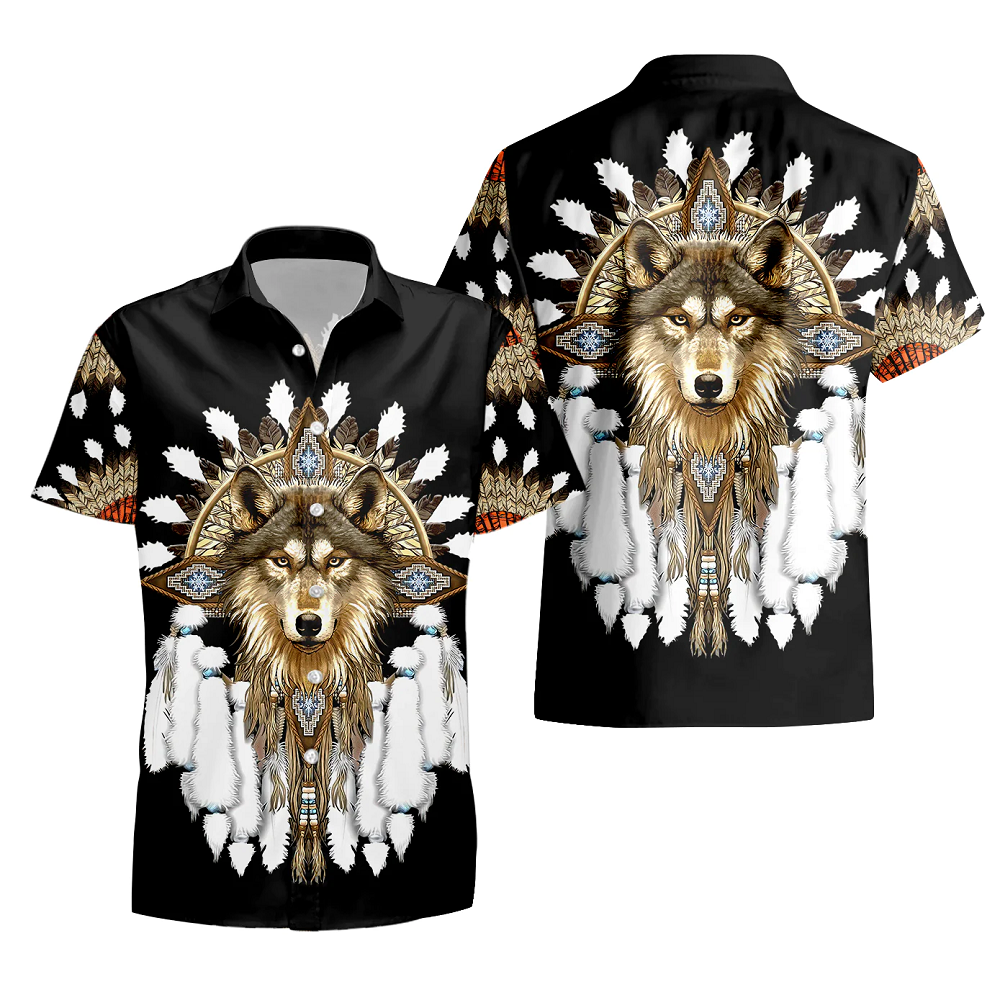 Native Wolf 3D All Over Printed Combo Hawaiian Shirt
