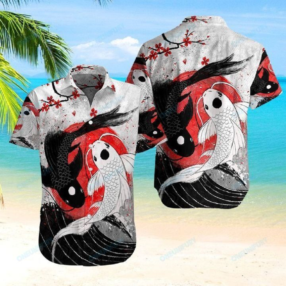 Top Samurai Yin Yang Koi Fish 3D All Over Printed Hawaiian Shirt