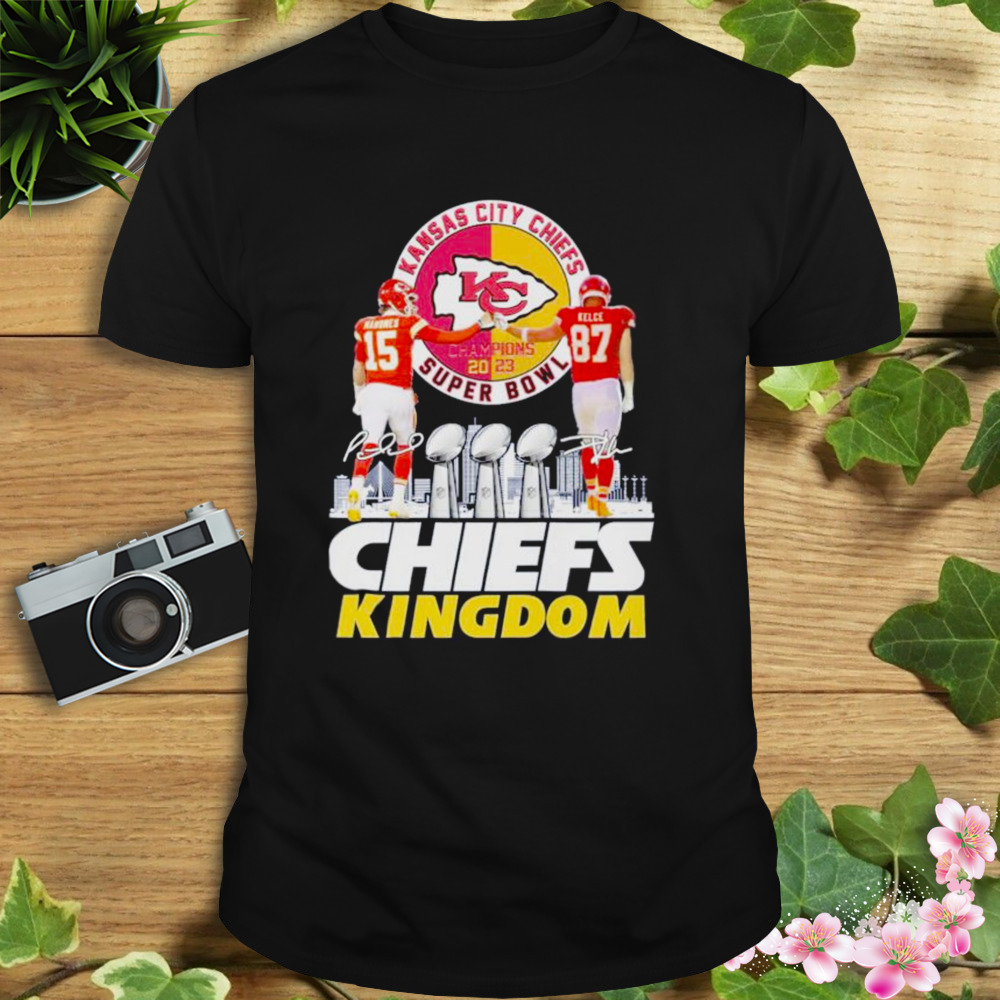 Kansas City CHiefs Patrick Mahomes and Travis Kelce 2023 Super Bowl Champions Chiefs Kingdom shirt