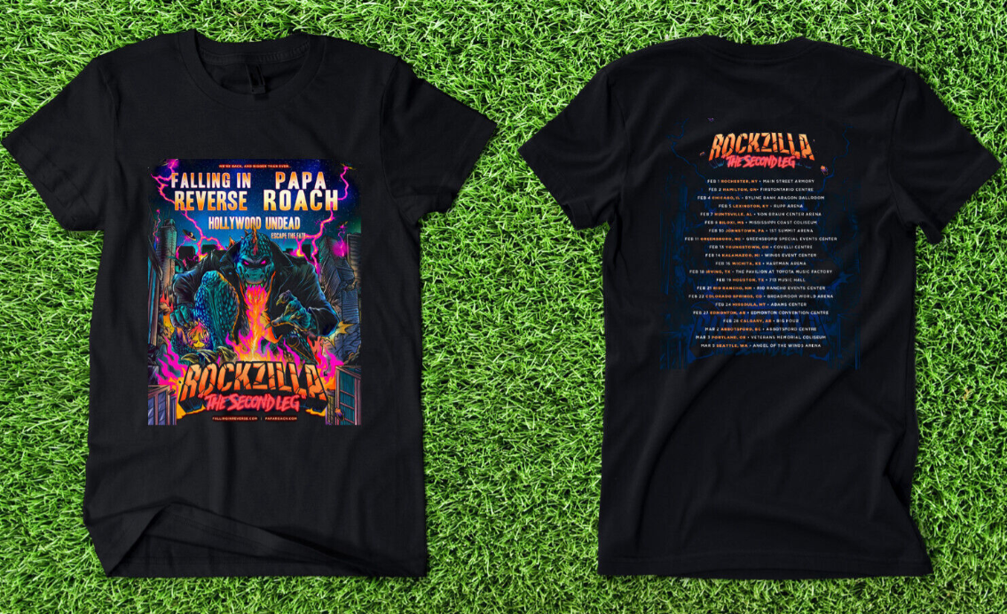 Rockzilla Falling In Reverse Papa Roach Tour 2023 T Shirt