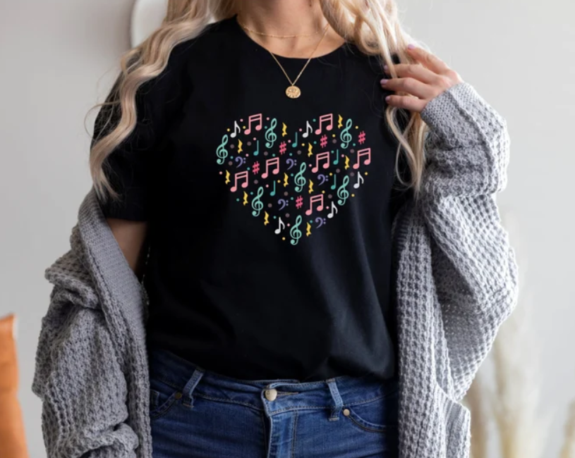 Music heart teacher shirt