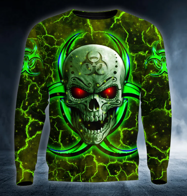 Biohazard Symbol Green Flame Skull 3D Printed T Shirt