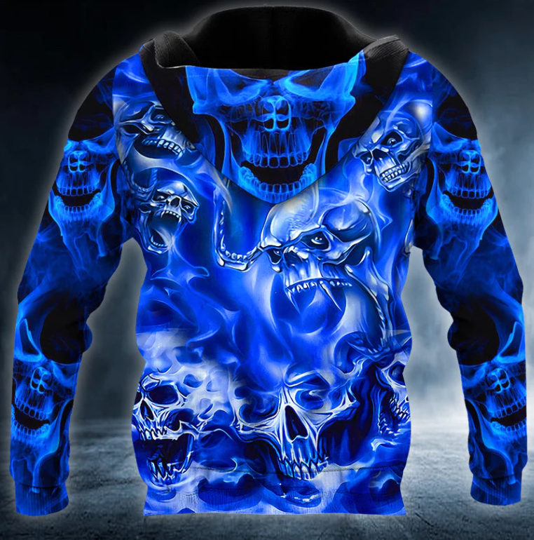 Blue Flame Pile Skull 3D Printed T Shirt