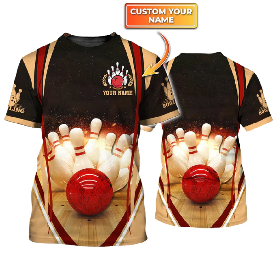 Bowling Strike Hit Fire Explosion Concept Personalized Name 3D Tshirt