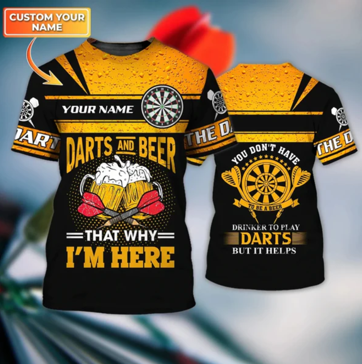 Custom With Name Dart And Beer Full Printed For Best Dart Player 3D T-Shirt