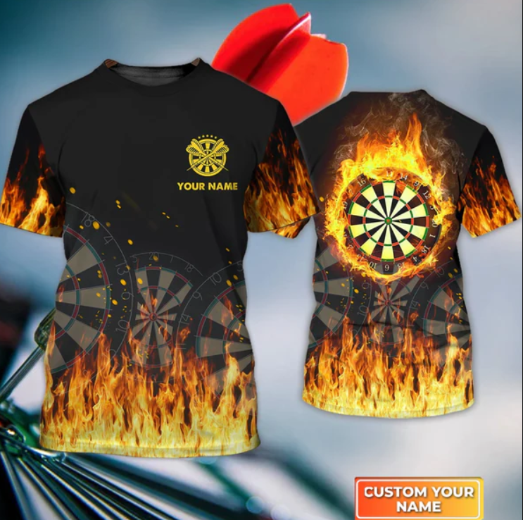 Darts Flame Personalized Name For Darts Player Gift for Dart lover 3D Tshirt