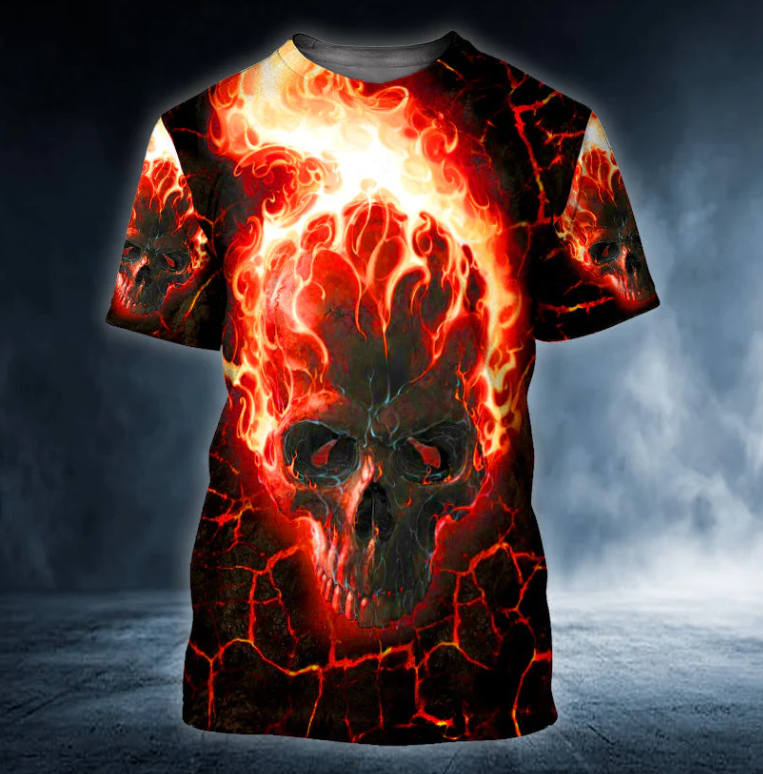 Fire Ghost Rider Skull Personalized 3D Printed T Shirt
