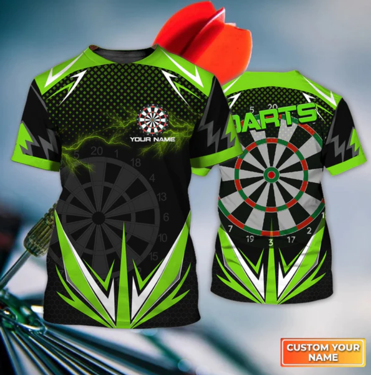 Green Darts Lightning Personalized Name For Darts Player 3D Tshirt