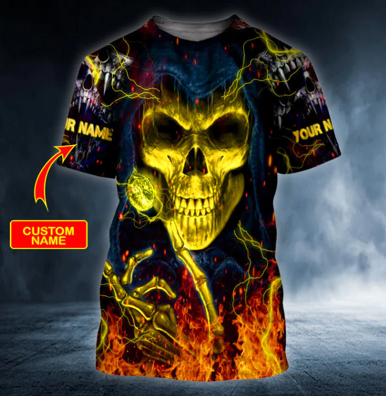Grim Reaper Fire Skull Personalized 3D Printed T Shirt