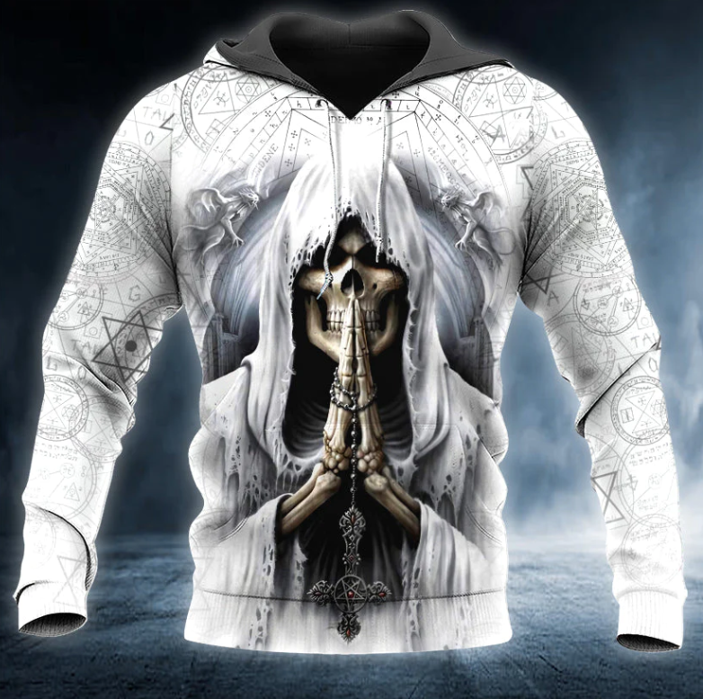 Grim Reaper Pray Skull White 3D Printed T Shirt