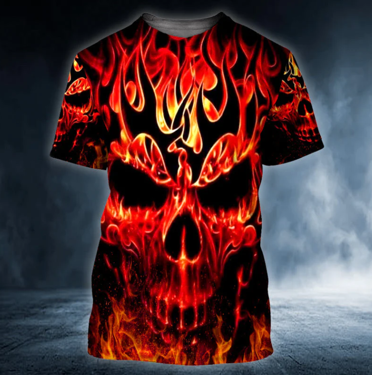 King Fire Skull 3D Printed T Shirt