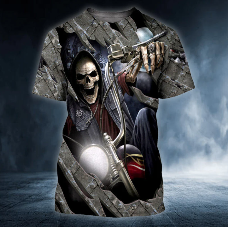King Motocycle Skull Personalized 3D Printed T Shirt