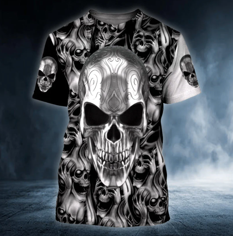 Metal Angry Skull Personalized 3D Printed T Shirt