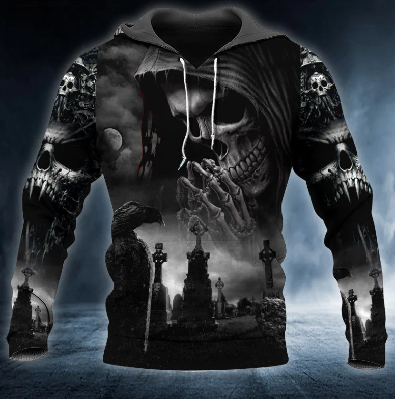 Praying Grim Reaper In Graveyard Skull 3D Printed T Shirt