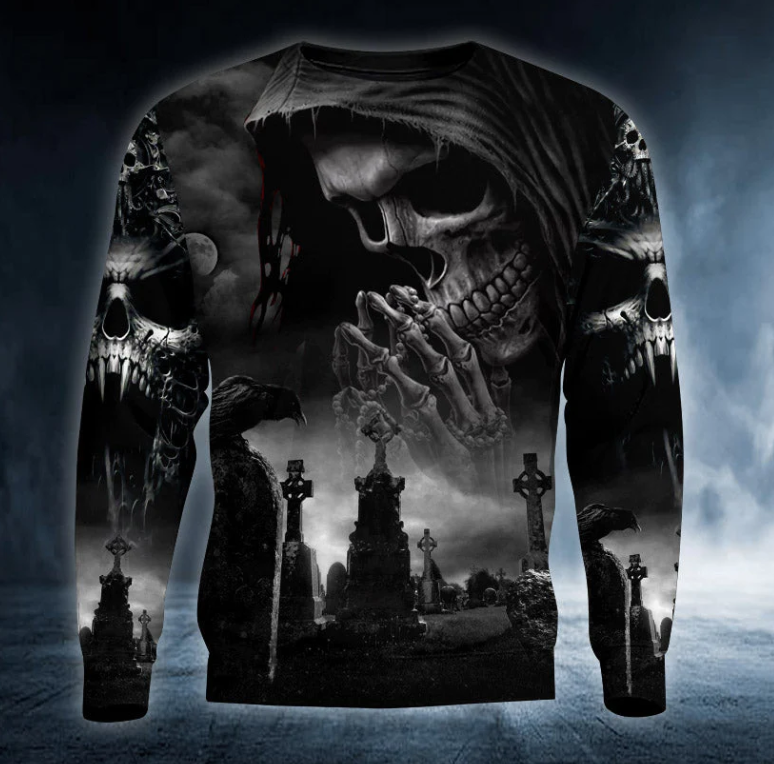Praying Grim Reaper In Graveyard Skull 3D Printed T Shirt