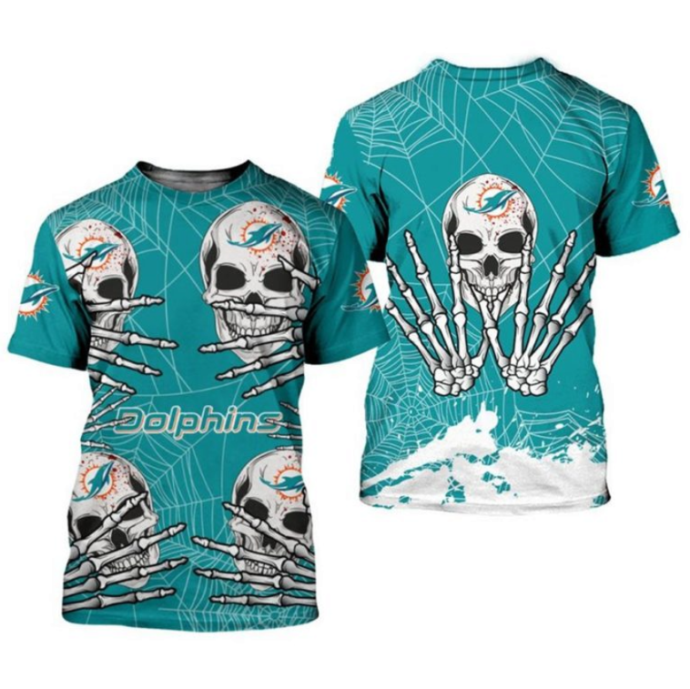 Skull NFL Miami Dolphins All Over Print 3D T-Shirt