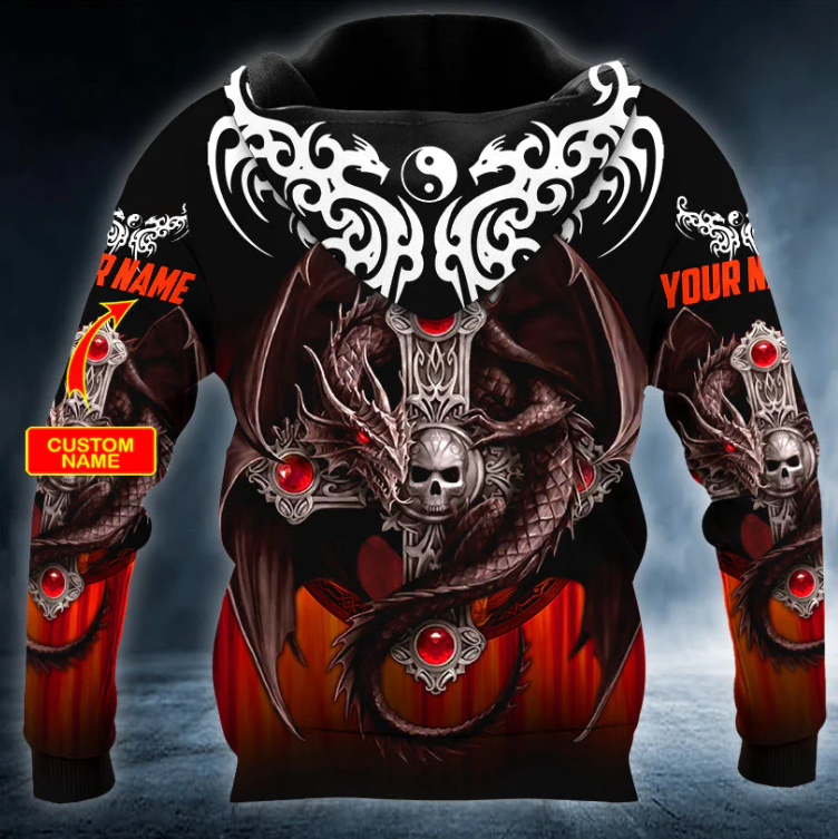 Yinyang Winged Dragon Cross Skull Personalized 3D Printed T Shirt
