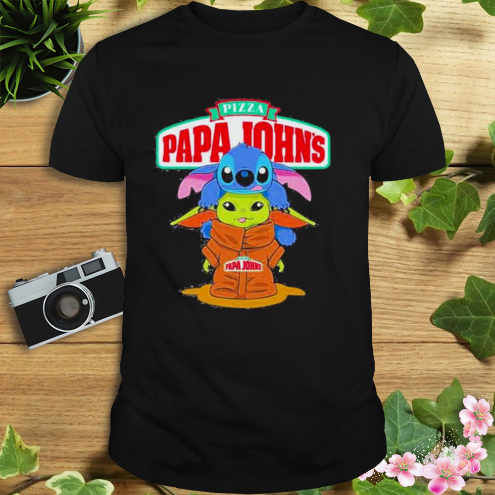 Baby Yoda and Stitch Pizza Papa John’s friend shirt