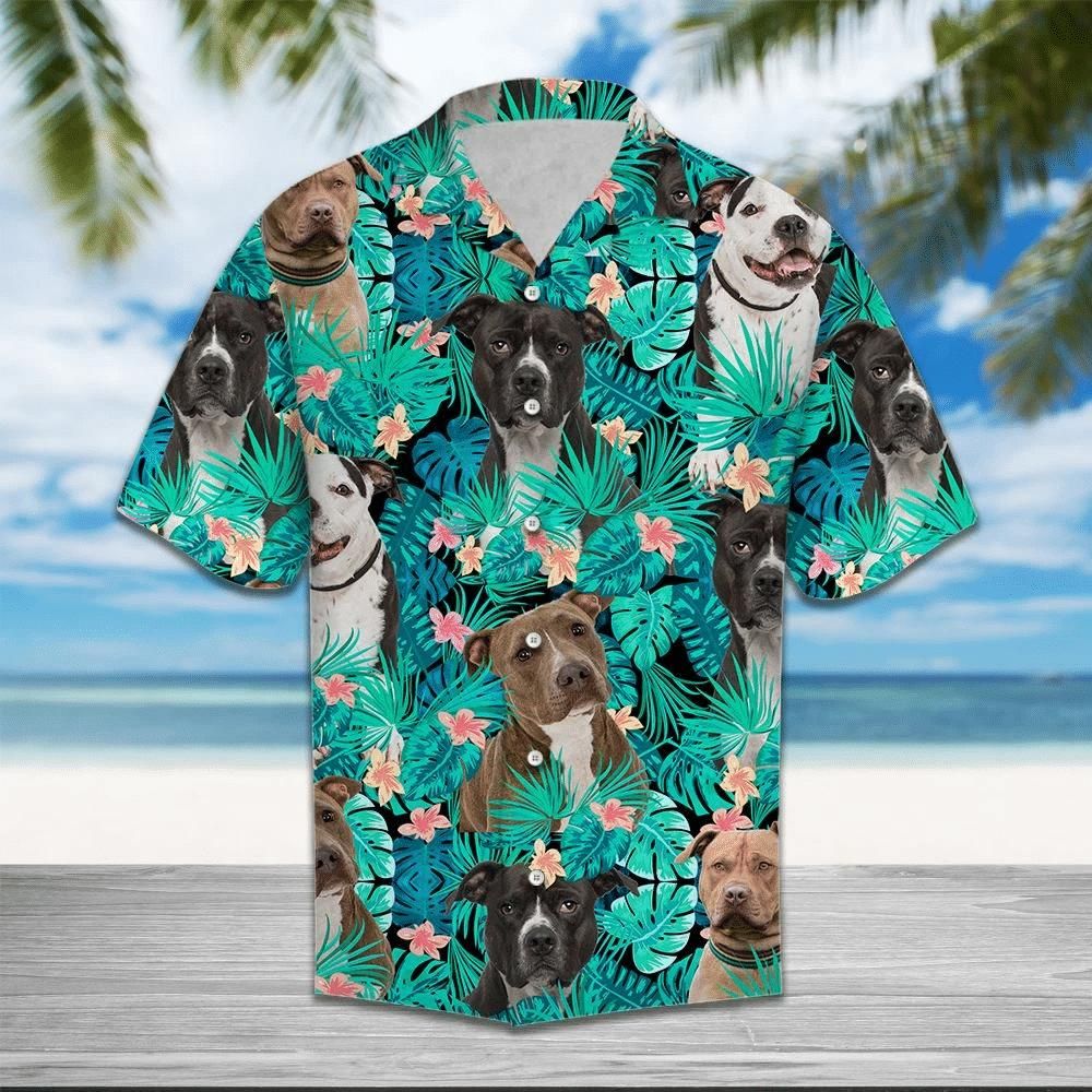 American Pitbull Terrier Tropical Aloha Hawaiian Shirt Colorful Short Sleeve Summer Beach Casual Shirt For Men And Women