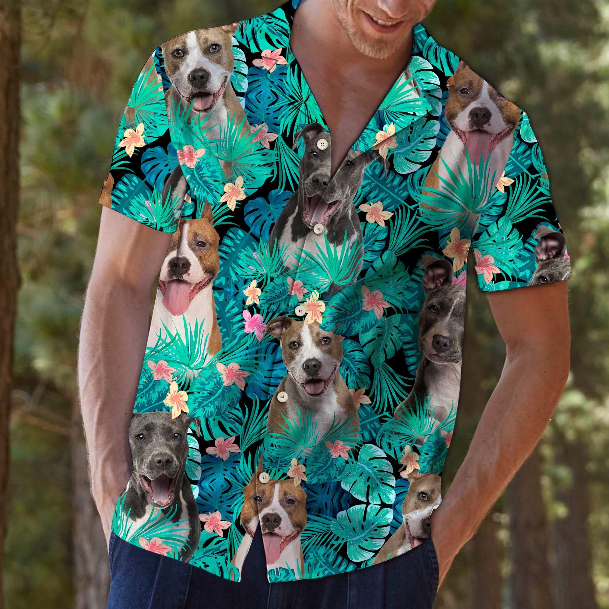 American Staffordshire Terrier Tropical Aloha Hawaiian Shirt Colorful Short Sleeve Summer Beach Casual Shirt For Men And Women