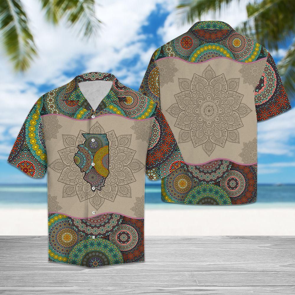 Awesome Illinois Mandala Aloha Hawaiian Shirt Colorful Short Sleeve Summer Beach Casual Shirt For Men And Women