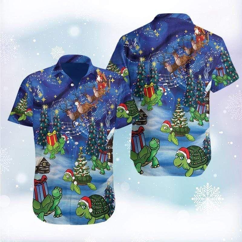 Awesome Turtle On Christmas Aloha Hawaiian Shirt Colorful Short Sleeve Summer Beach Casual Shirt For Men And Women