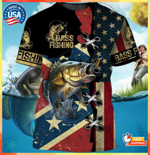 Bass Fishing Us America Flag Full Print 3d T Shirt