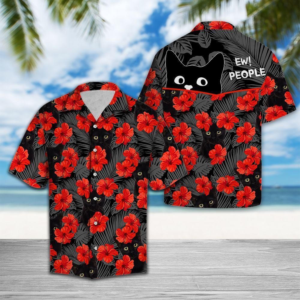 Black Cat Aloha Hawaiian Shirt Colorful Short Sleeve Summer Beach Casual Shirt For Men And Women