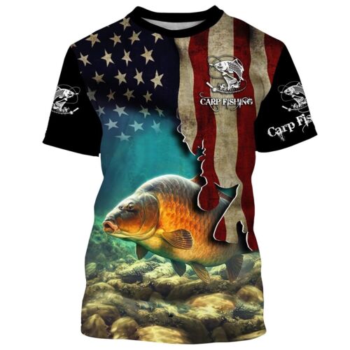 Carp Fishing American Flag 3d tshirt