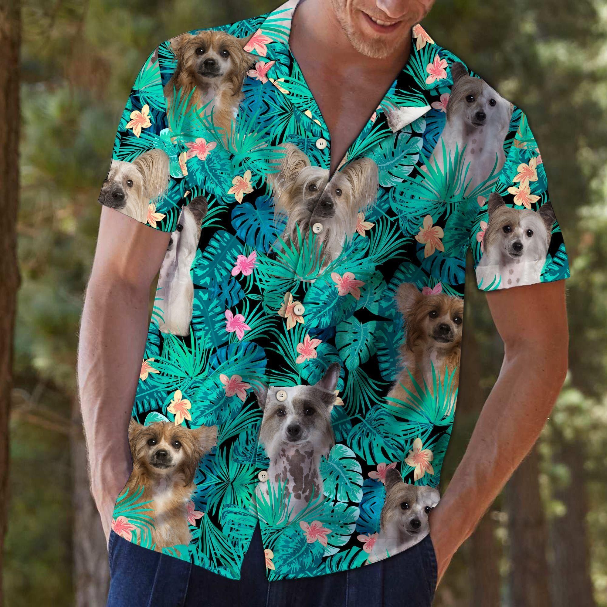 Chinese Crested Tropical Aloha Hawaiian Shirt Colorful Short Sleeve Summer Beach Casual Shirt For Men And Women