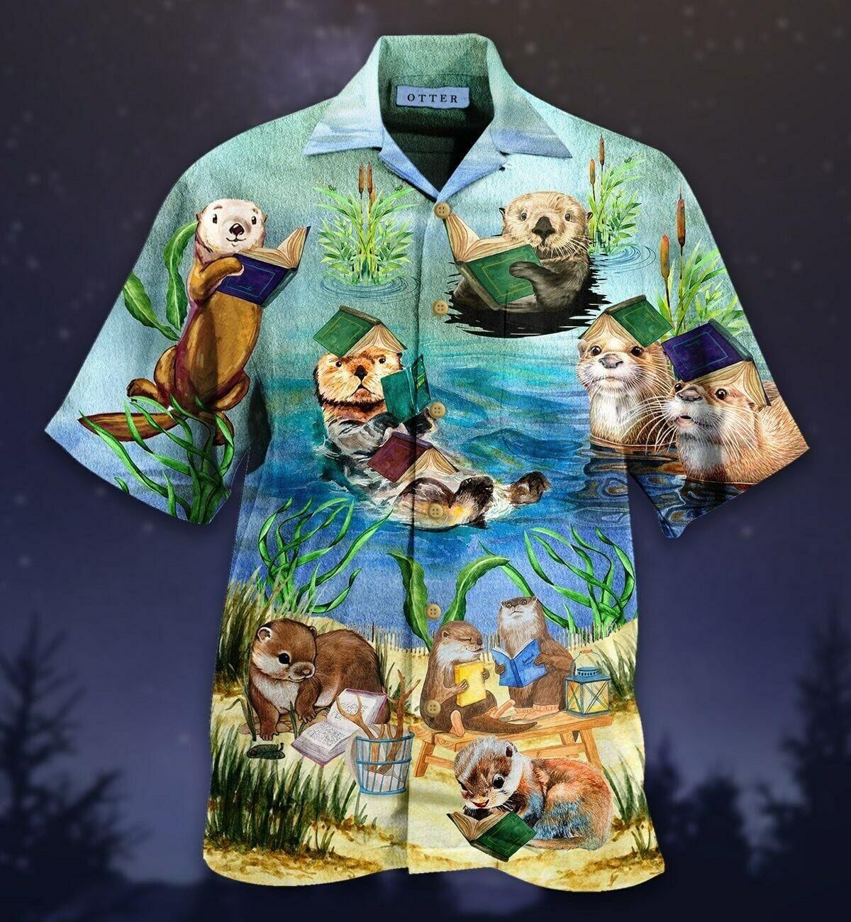 Cute Otter Reading Booka Aloha Hawaiian Shirt Colorful Short Sleeve Summer Beach Casual Shirt For Men And Women