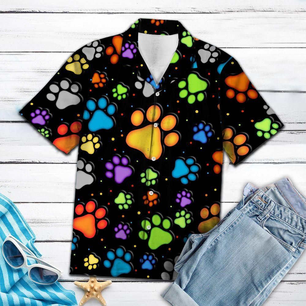 Dog Paw Prints Aloha Hawaiian Shirt Colorful Short Sleeve Summer Beach Casual Shirt For Men And Women