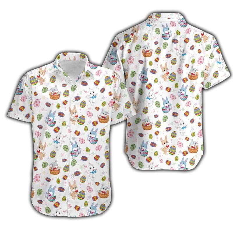 Easter Day Bunny Painting Egg Aloha Hawaiian Shirt Colorful Short Sleeve Summer Beach Casual Shirt For Men And Women
