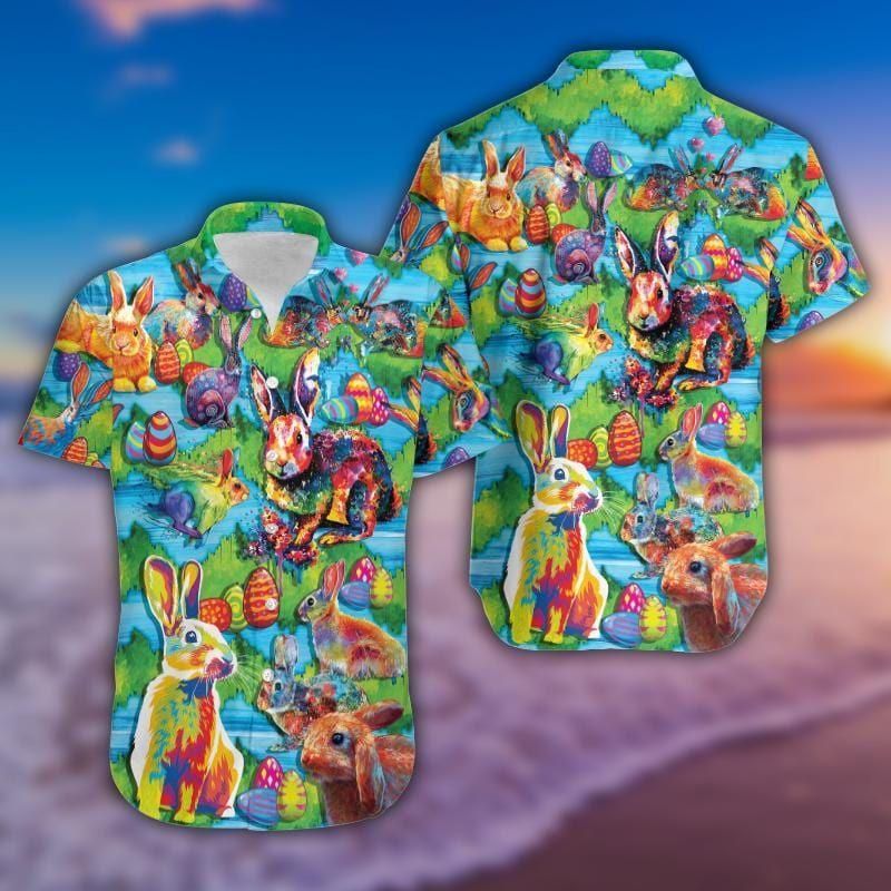 Easter Day Watercolor Bunny Aloha Hawaiian Shirt Colorful Short Sleeve Summer Beach Casual Shirt For Men And Women