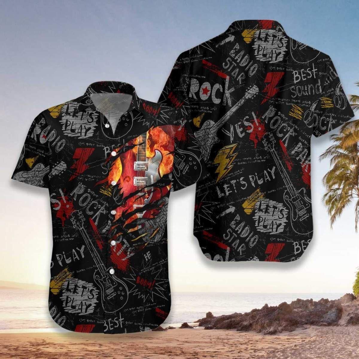 Electric Guitar Rock Aloha Hawaiian Shirt Colorful Short Sleeve Summer Beach Casual Shirt For Men And Women