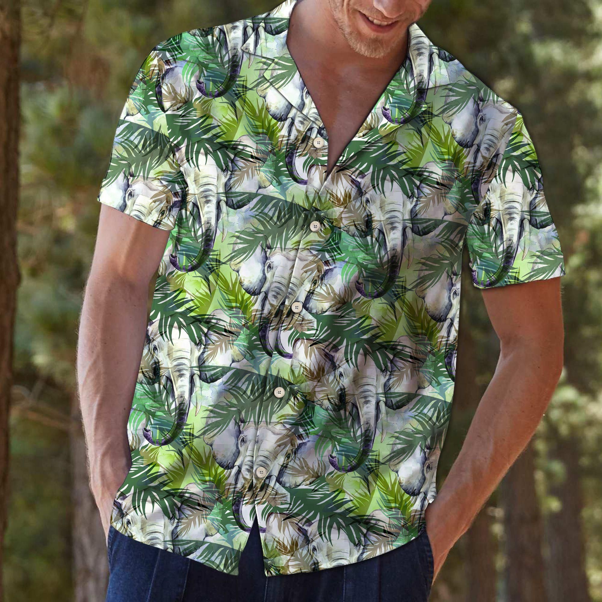 Elephant Tropical Palm Leaves Aloha Hawaiian Shirt Colorful Short Sleeve Summer Beach Casual Shirt For Men And Women
