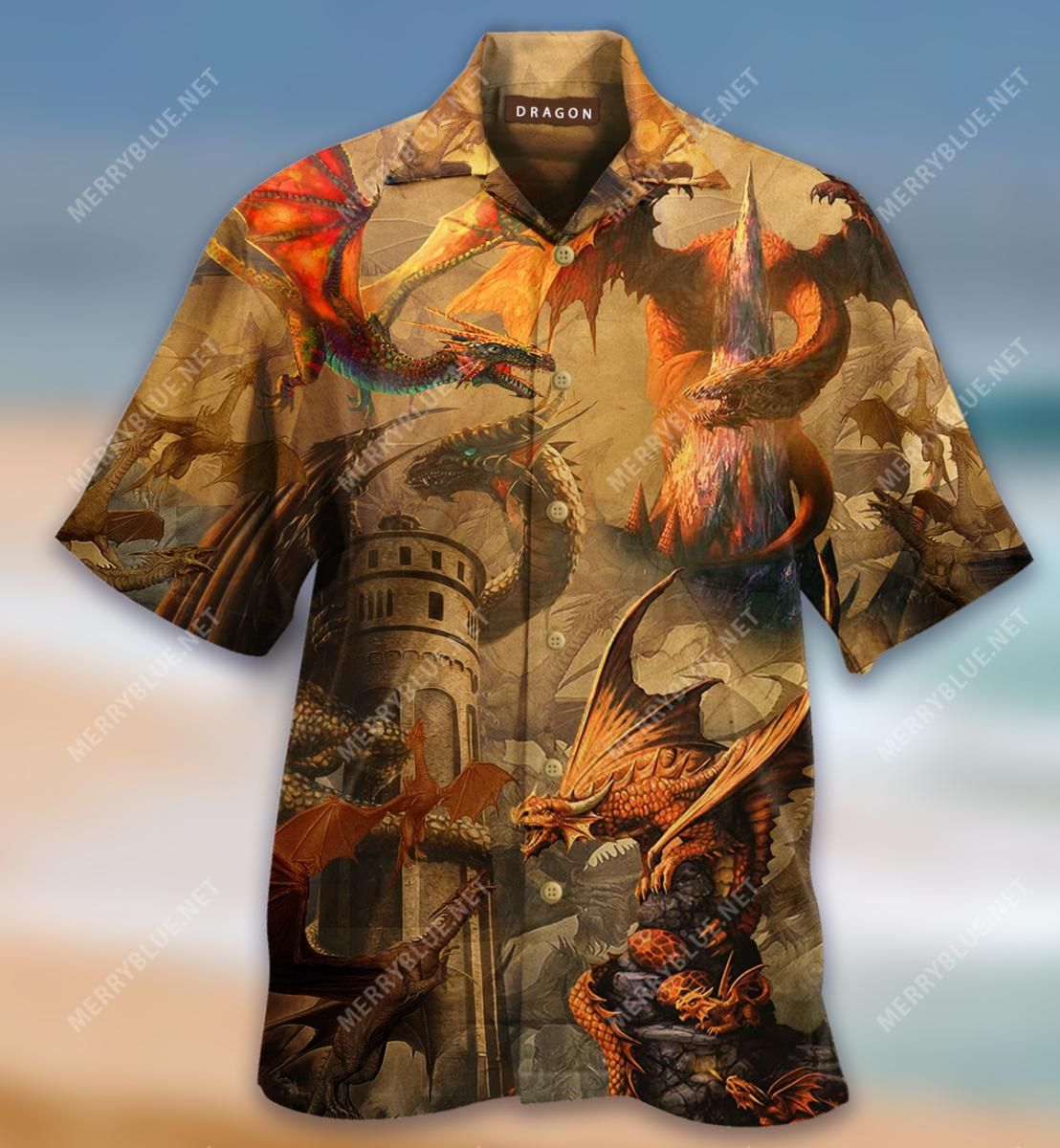 Fantasy Dragon On The Castle Hawaiians Aloha Hawaiian Shirt Colorful Short Sleeve Summer Beach Casual Shirt For Men And Women