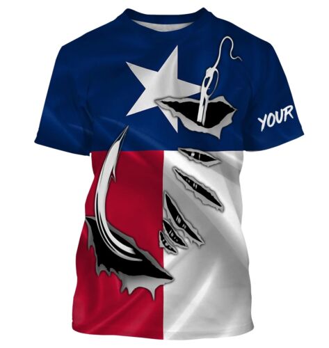 Fishing 3d Fish Hook Texas Flag T-Shirt