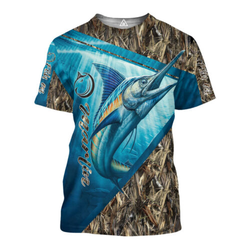 Fishing Marlin Fish 3d Print Green Watercolor tshirt