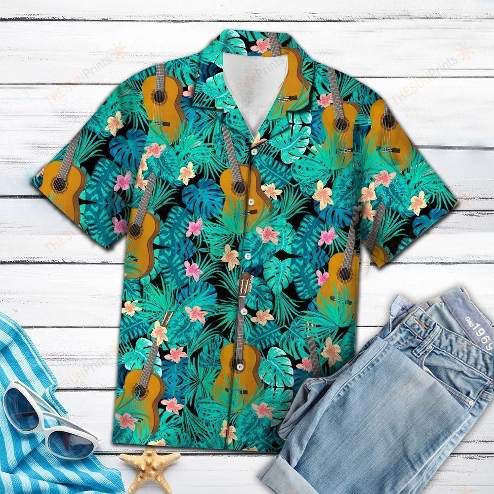 Guitar Tropical Aloha Hawaiian Shirt Colorful Short Sleeve Summer Beach Casual Shirt For Men And Women