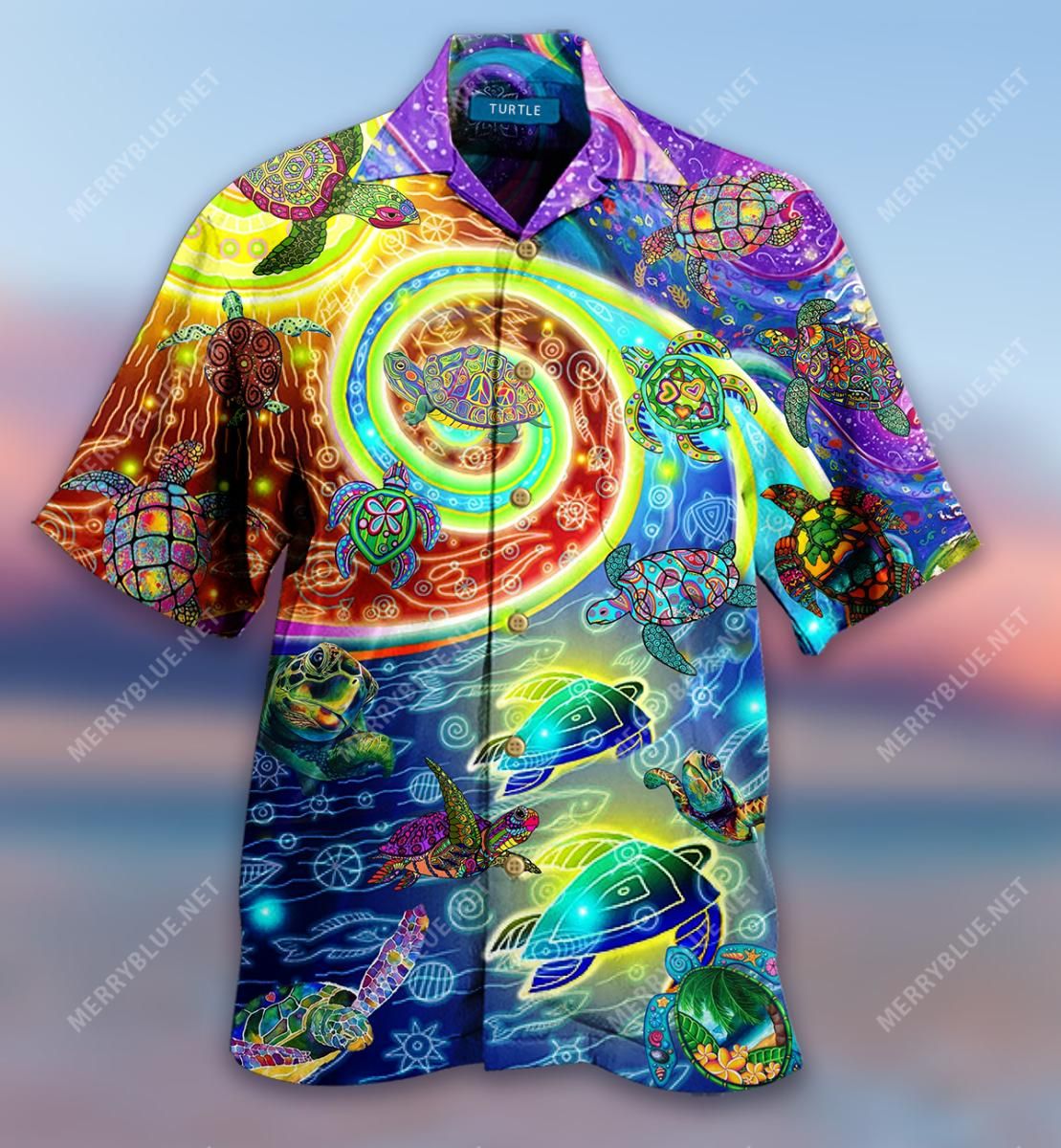 Hippie Turtles Colorful Waves Aloha Hawaiian Shirt Colorful Short Sleeve Summer Beach Casual Shirt For Men And Women
