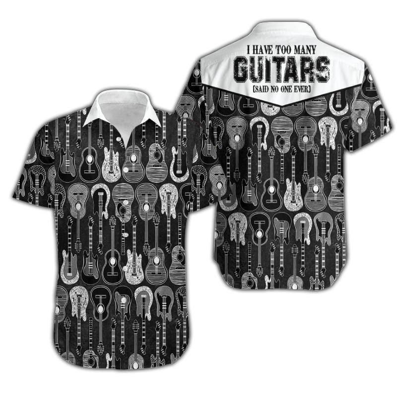 I Have Too Many Guitars Black And Aloha Hawaiian Shirt Colorful Short Sleeve Summer Beach Casual Shirt For Men And Women