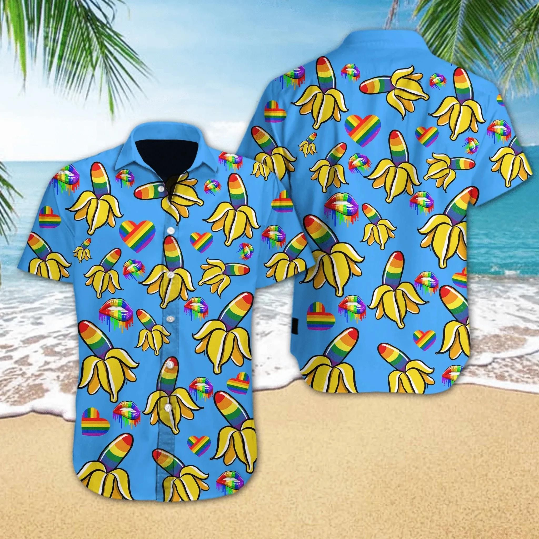 Lgbt Pride Banana Aloha Hawaiian Shirt Colorful Short Sleeve Summer Beach Casual Shirt For Men And Women
