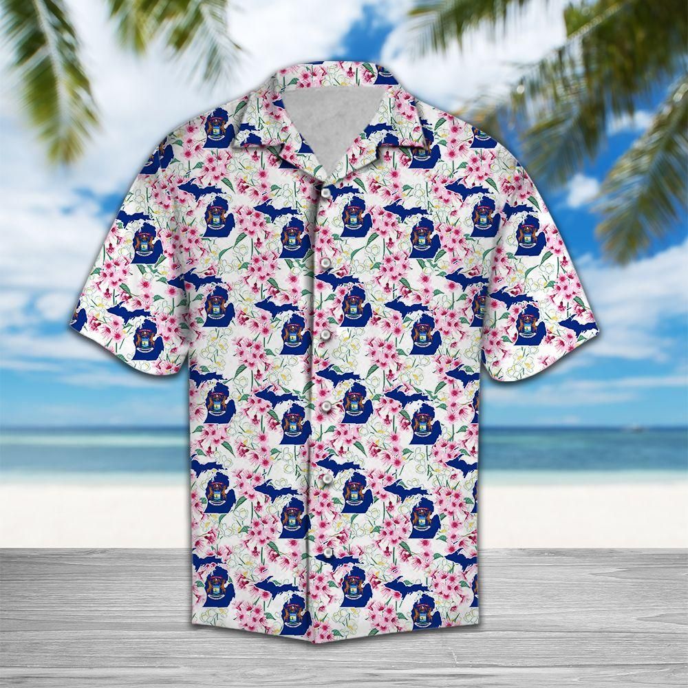 Michigan Apple Blossom Aloha Hawaiian Shirt Colorful Short Sleeve Summer Beach Casual Shirt For Men And Women