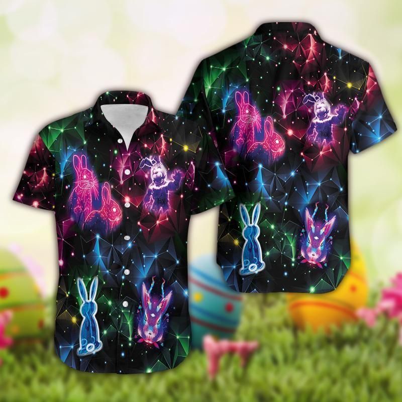 Neon Light Bunny On Easter Day Aloha Hawaiian Shirt Colorful Short Sleeve Summer Beach Casual Shirt For Men And Women