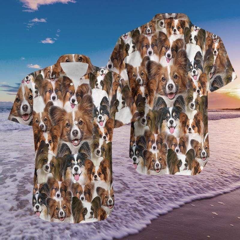 Papillon Funny Dog Aloha Hawaiian Shirt Colorful Short Sleeve Summer Beach Casual Shirt For Men And Women