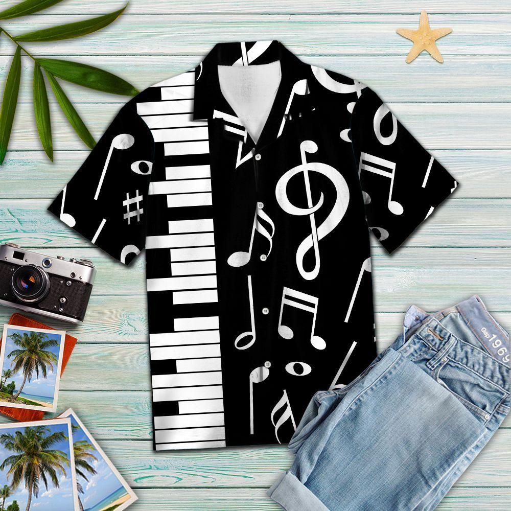 Piano Note Music Black And Aloha Hawaiian Shirt Colorful Short Sleeve Summer Beach Casual Shirt For Men And Women